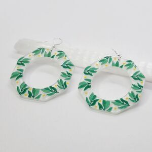 Charming Green Acrylic Tropical Leaf Earrings 2.2"